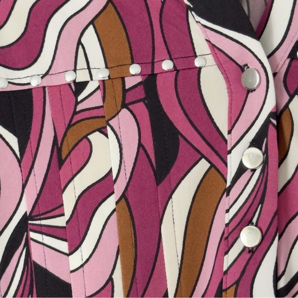 Cocomo Tunic Blouse Womens 1X Pink Black V Neck 3/4 Roll Tab Sleeve Swirl Hippie - Picture 4 of 11